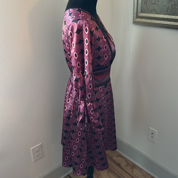 Bisou Bisou silky satin Top crossed V cleavage 90’s line A line dress Sz S - Picture 3 of 7